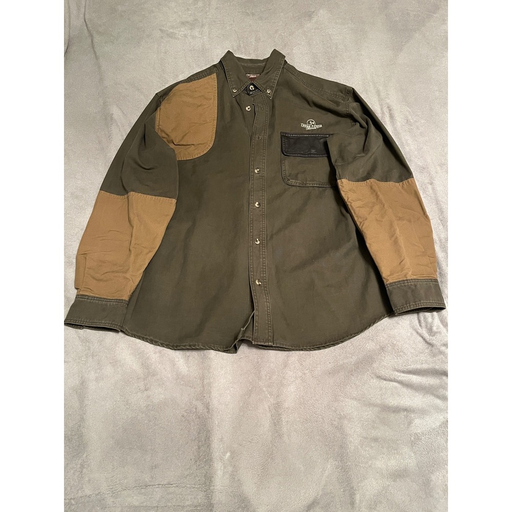 Three‎ Forks Ranch Mens L Hunting Shirt Long Sleeve Button Up Olive Green